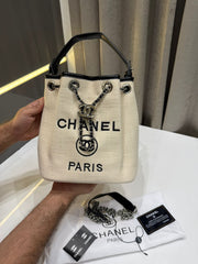 CHANEL DRAWSTRING CHAIN BUCKET BAG – BLACK LEATHER (SILVER TONE)