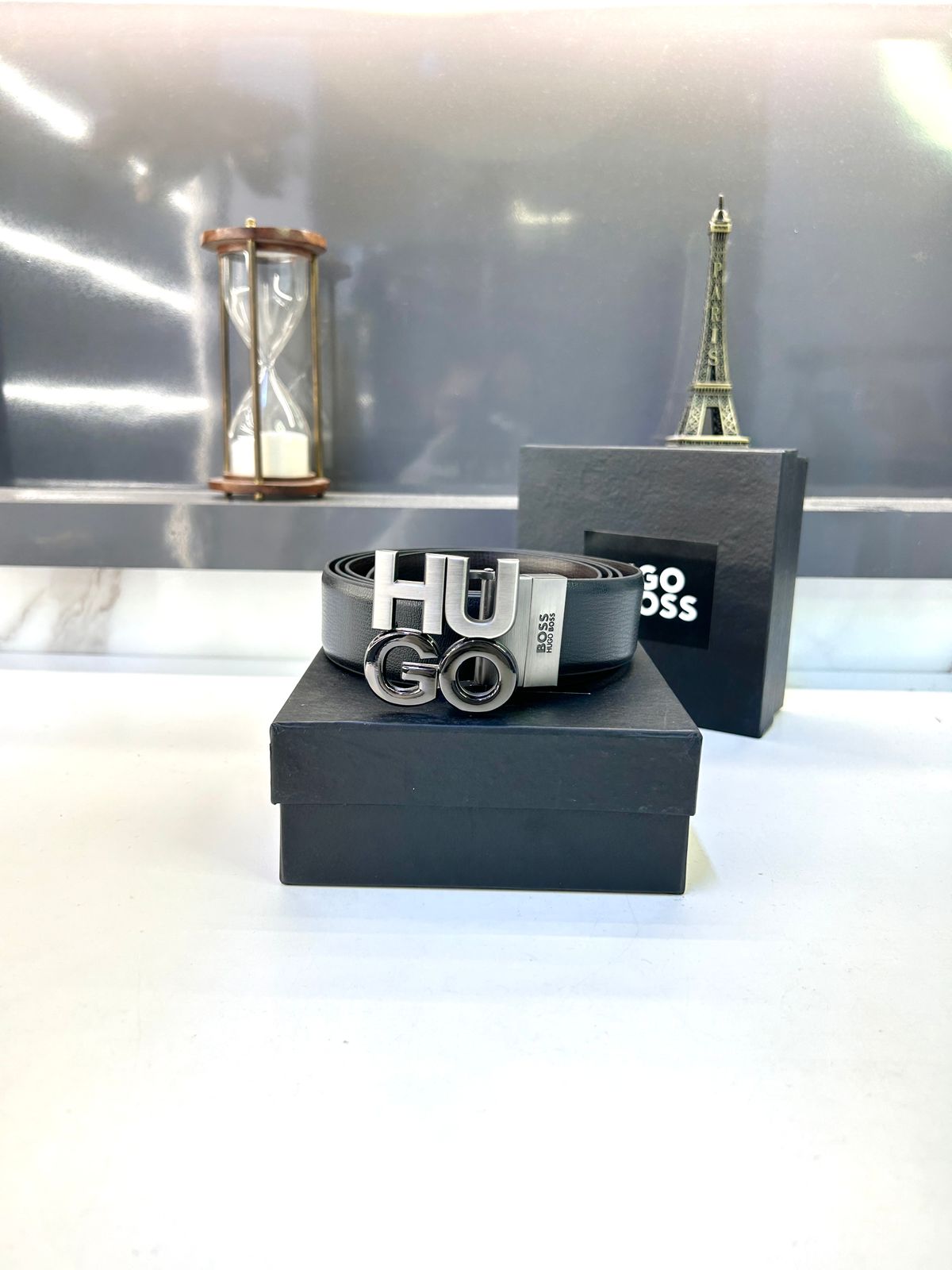 HUGO BOSS GREY BLACK REVERSIBLE BELT – PREMIUM EDITION